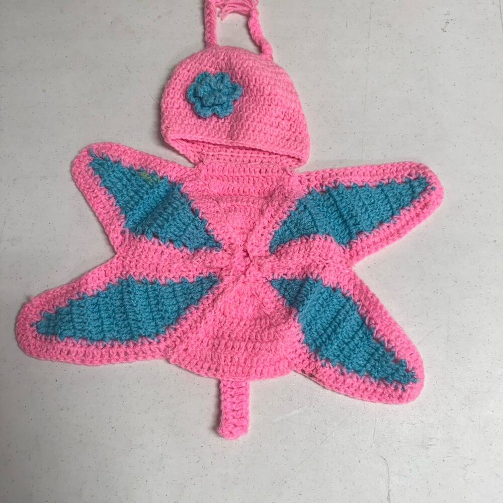 Butterfly Baby Handmade Crochet Wrap Sweater Hooded Wings Pink Blue